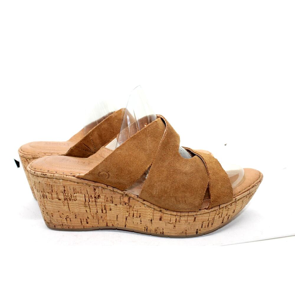 Born Nora Chestnut Suede Wedge Heel Sandals sz 10M